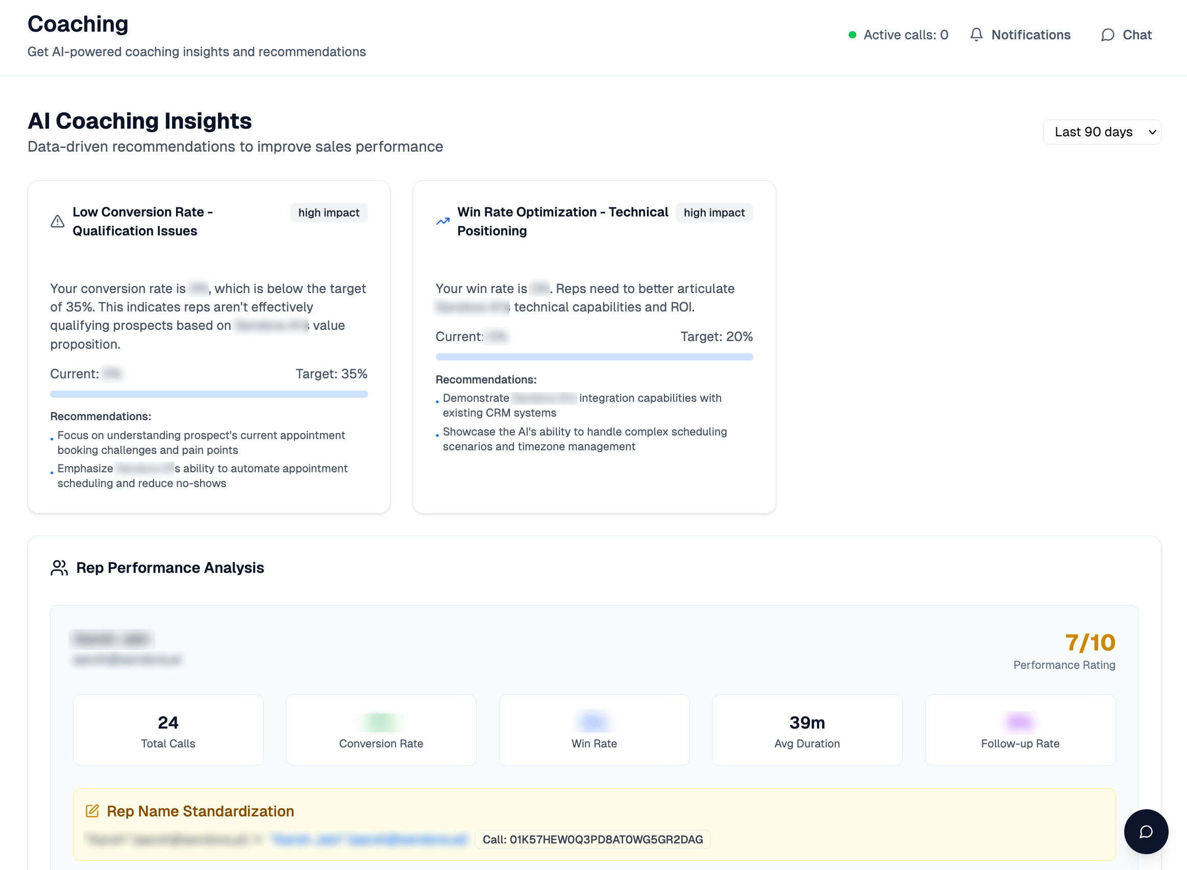 AI coaching insights and rep performance analysis